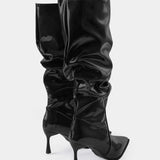 Synthetic Leather Boots with Pleats and Pointed Toe