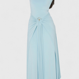 Fátima Fitted Pleated Dress with Metallic Details