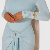 Fátima Fitted Pleated Dress with Metallic Details