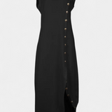 Aphrodite Asymmetrical Dress with Decorative Gold Buttons