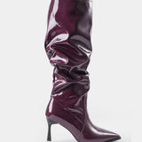 Synthetic Leather Boots with Pleats and Pointed Toe