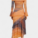 Agentha Asymmetrical Long Dress with Tie-Dye Print