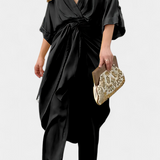 Mayleen Crossed Set with Front Bow and Straight Trousers