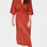 Ainhoa Casual Dress with Front Knot and V-Neck