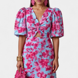 Wibia Printed Dress with Central Ruching and Voluminous Sleeves