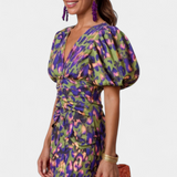 Wibia Printed Dress with Central Ruching and Voluminous Sleeves