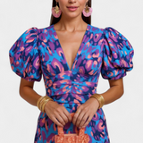 Wibia Printed Dress with Central Ruching and Voluminous Sleeves