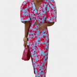 Wibia Printed Dress with Central Ruching and Voluminous Sleeves