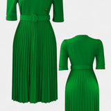 Zandie Pleated Dress with Decorative Buttons