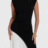 Mallory Bicolour Midi Dress with Straight Cut and Defined Silhouette