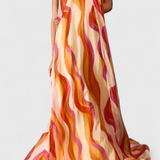 Remi Maxi Halter Dress with Wavy Print and Elegant Braiding