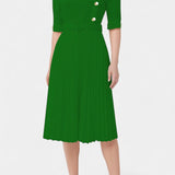 Zandie Pleated Dress with Decorative Buttons