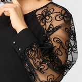 Bellezza Lace Dress with Long Sleeves and Round Neck
