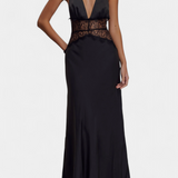 Ashanty Long Dress with Halter Neckline and Sheer Lace Waist