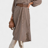 Eliana Striped Dress with Belt and Notched Collar