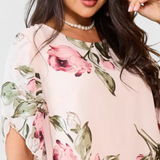 Tameka Fluid Chiffon Dress with Petals and Sheer Sleeves