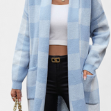 Lovella Checked Casual Cardigan with Pockets