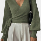 Persephone Cross-Back Strap Sweater with V-Neck