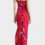Valera Long Dress with Swirl Print and Sleeveless Cut