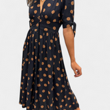 Lizzie Midi Polka Dot Dress with Deep V Neck