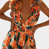 Zuleika Chiffon Dress with Ruffles and Side Slits