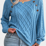 Fien Knitted Sweater with Square Neck and Buttons