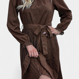 Evabeth Leopard Print Pleated Midi Dress