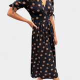 Lizzie Midi Polka Dot Dress with Deep V Neck