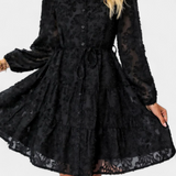 Soreia Button-Up Shirt Dress with Long Textured Sleeves