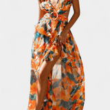 Zuleika Chiffon Dress with Ruffles and Side Slits