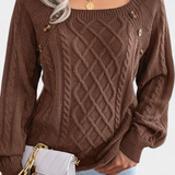 Fien Knitted Sweater with Square Neck and Buttons