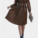 Evabeth Leopard Print Pleated Midi Dress