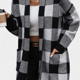Lovella Checked Casual Cardigan with Pockets