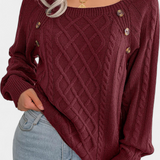 Fien Knitted Sweater with Square Neck and Buttons