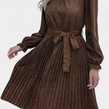 Evabeth Leopard Print Pleated Midi Dress