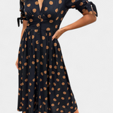 Lizzie Midi Polka Dot Dress with Deep V Neck