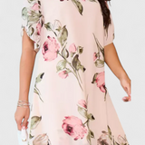 Tameka Fluid Chiffon Dress with Petals and Sheer Sleeves