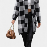Lovella Checked Casual Cardigan with Pockets