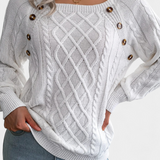 Fien Knitted Sweater with Square Neck and Buttons