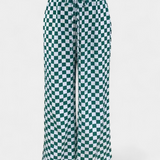Hilaria Wide Leg Trousers with Check Print