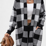 Lovella Checked Casual Cardigan with Pockets