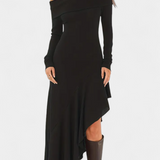 Recife Asymmetrical Long Dress with One Shoulder and Long Sleeves