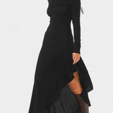 Recife Asymmetrical Long Dress with One Shoulder and Long Sleeves