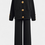 Aireen Knit Set with Cardigan and Wide-Leg Trousers