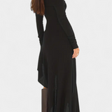 Recife Asymmetrical Long Dress with One Shoulder and Long Sleeves
