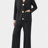 Aireen Knit Set with Cardigan and Wide-Leg Trousers