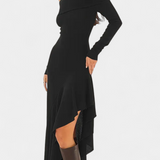 Recife Asymmetrical Long Dress with One Shoulder and Long Sleeves