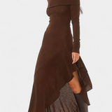 Recife Asymmetrical Long Dress with One Shoulder and Long Sleeves
