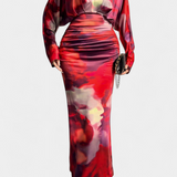 Eulalie Dress with Batwing Sleeves and V-Neck