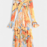 Agentha Asymmetrical Long Dress with Tie-Dye Print